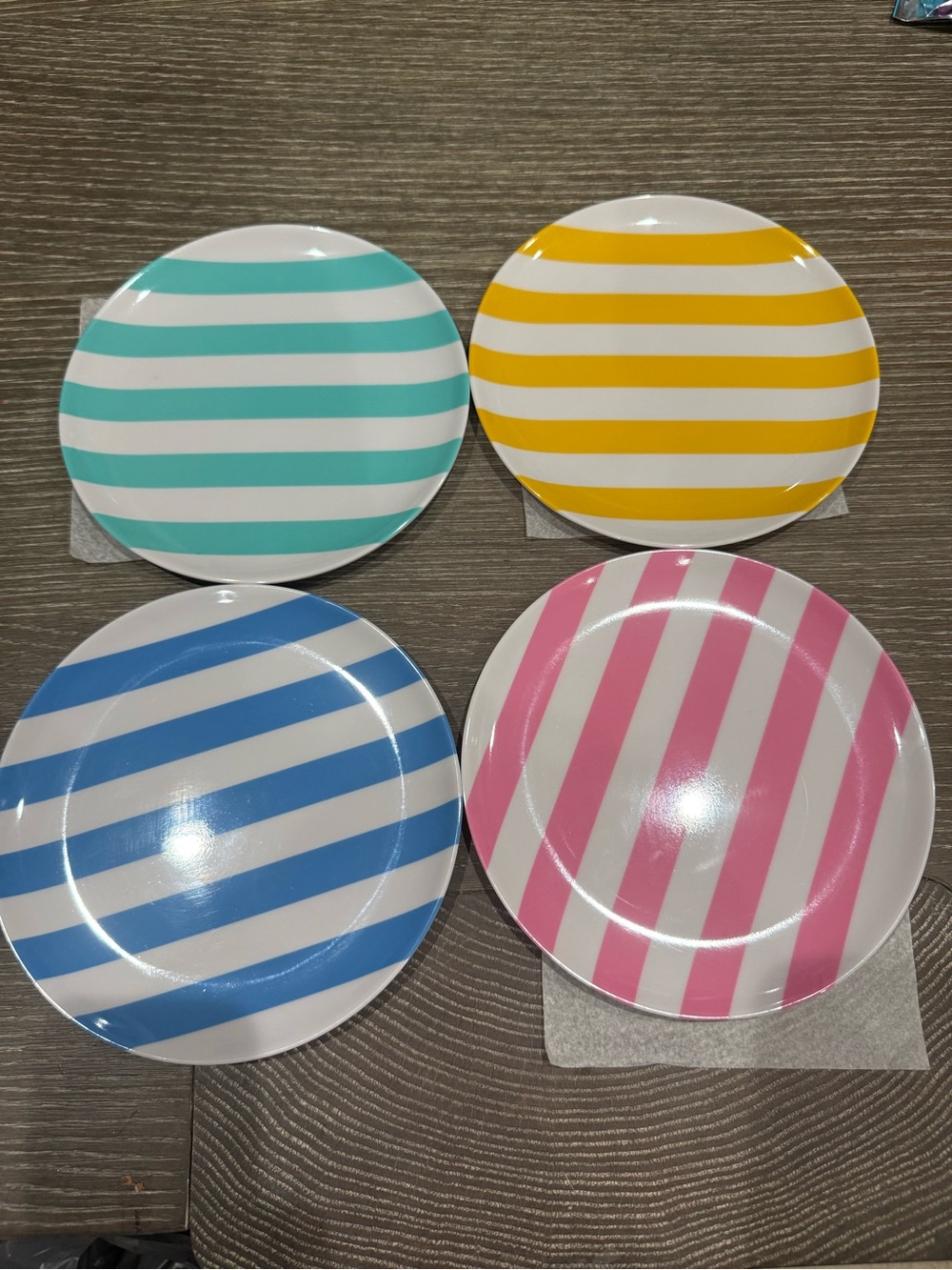 NWT Striped Melamine Party Plates - Pink, Blue, Yellow, Aqua Set